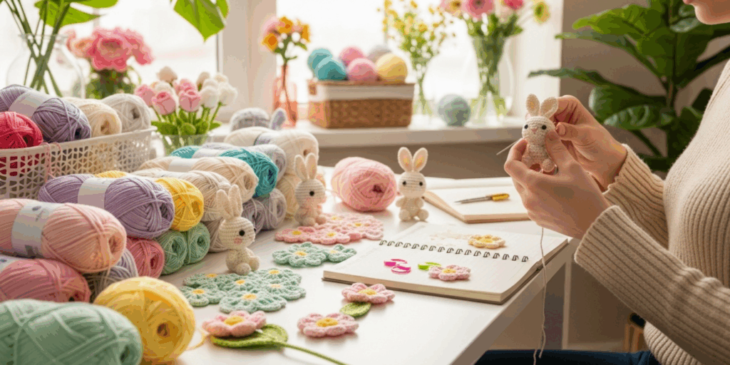 Spring Awakening_ Delicate Crochet Blooms and Bunnies